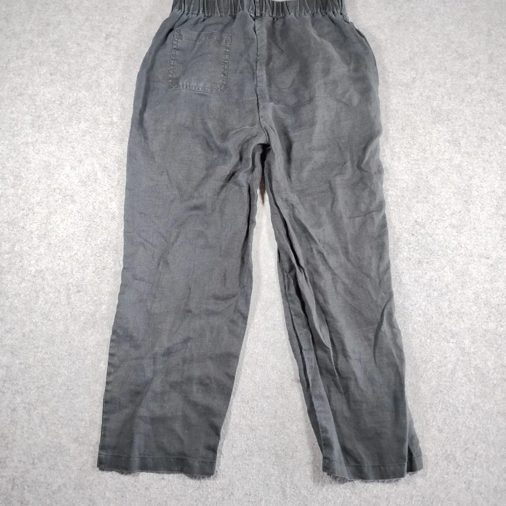 Quince European Linen Pants Womens Small Charcoal Gray Elastic Waist Wide Leg